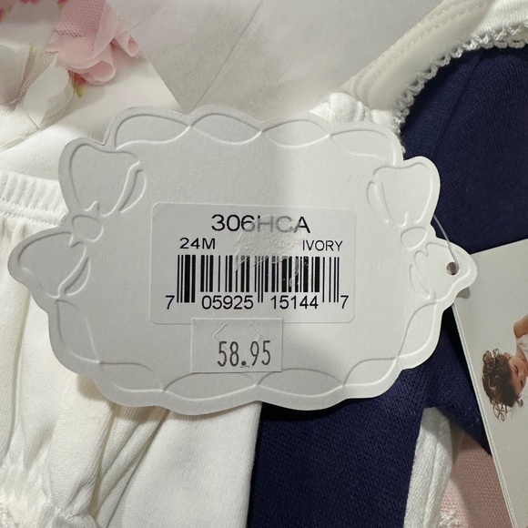 NWT Baby Biscotti Dress w/bloomers Girls 24m Ivory w/White & Pink Heart - Picture 7 of 14